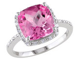 5.80 Carat (ctw) Lab-Created Pink Sapphire Ring with Accent Diamonds in Sterling Silver